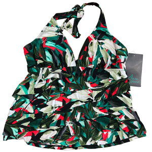 Aqua Green Black and Green Print Tiered Tankini Swim Suit - Size Small - NWT
